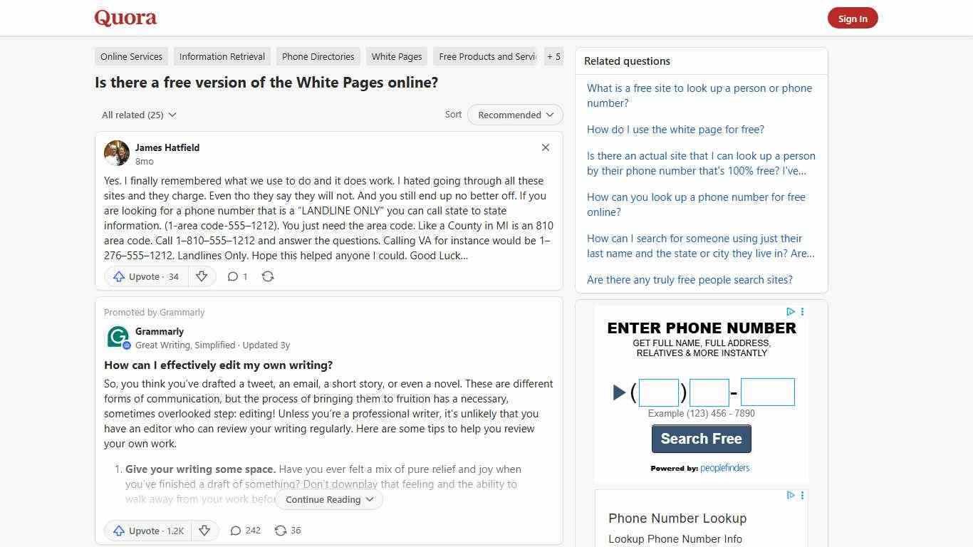 Is there a free version of the White Pages online? - Quora